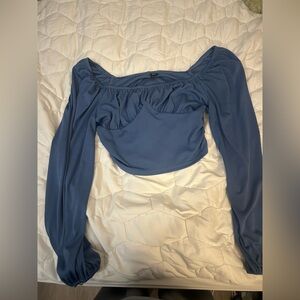 Blue Long Sleeve Off-Shoulder Top